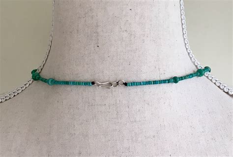 Vintage Turquoise Heishi Necklace Native American Sterling Silver Clasp
