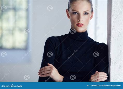 Brunette Woman In Black Clothing Stock Photo Image Of Face Chic