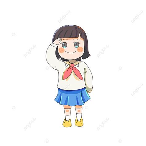 Hand Drawn Cartoon Cute Girl Salute Vector Png Hand Draw Cartoon