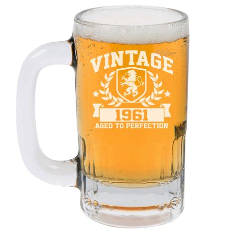 12oz Beer Mug Stein Glass 60th Birthday Vintage Aged To Perfection 1961