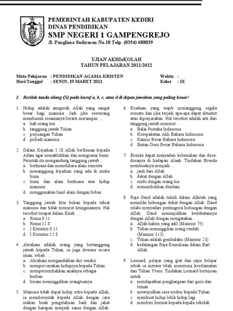 32 Soal Ujian Semester Genap Agama Kristen Kelas 8 Terbaru And Terlengkap