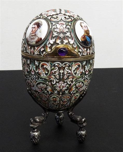 Large Russian Silver Enamel Egg With Portrait Lot 109 Green Enamel