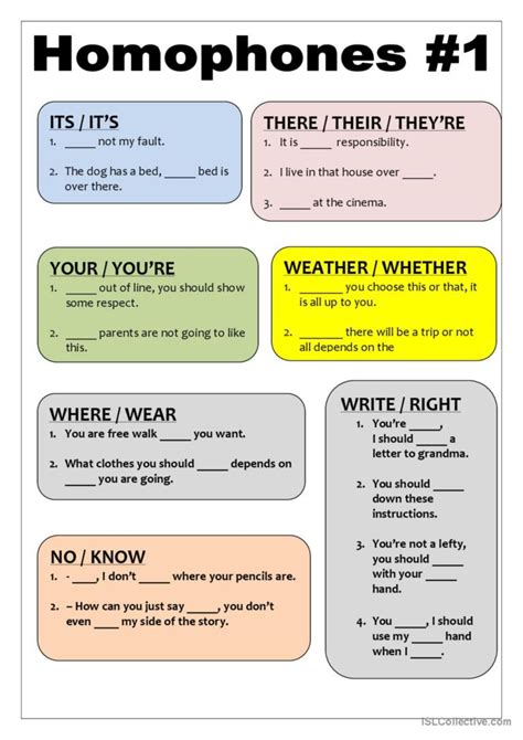 Homophones 1 General Gramma English Esl Worksheets Pdf And Doc