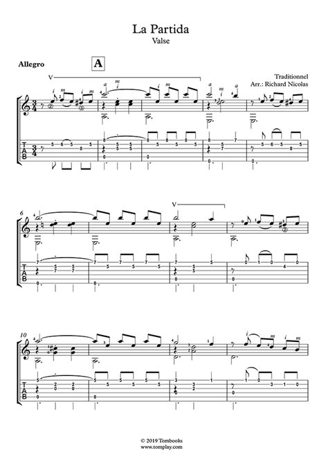 Free Sheet Music Traditional La Partida Guitar Solo With Tabs