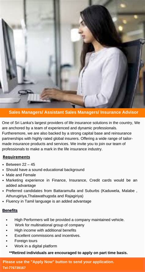 Free, fast and easy way find insurance sales jobs of 1.440.000+ current vacancies in usa and abroad. Sales Manager/ Assistant Sales Managers/ Insurance Advisors (Urgent Requirement) 2021