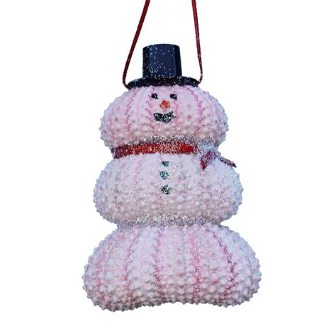 Pink Sea Urchin Snowman Christmas Ornament Seashell Ornaments Beach
