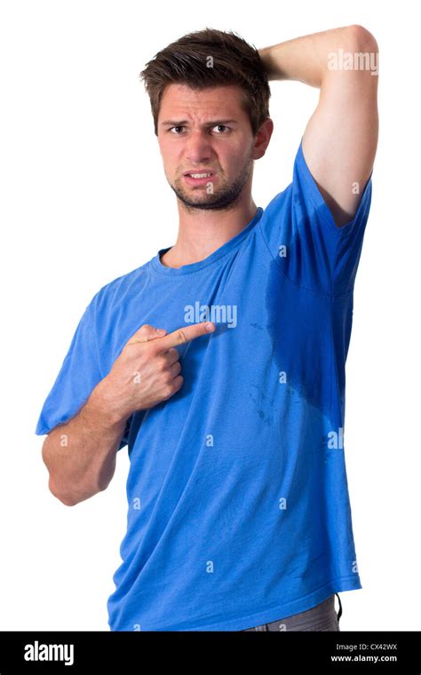 Man With Hyperhidrosis Sweating Very Badly Under Armpit Stock Photo Alamy