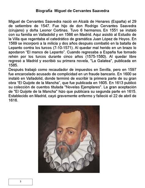 Biografía Resumida De Miguel De Cervantes Saavedra By