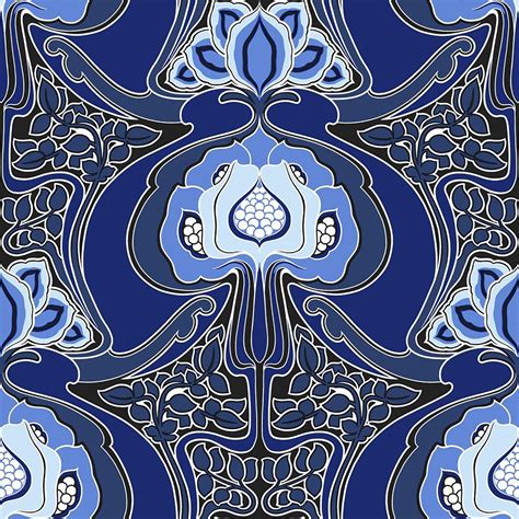 Dd347211 Joaquin Blue Art Nouveau Floral Wallpaper By Esta Home