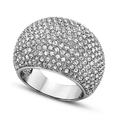 Swarovski Rhodium Plated Pave Crystal Stone Ring In Silver Lyst