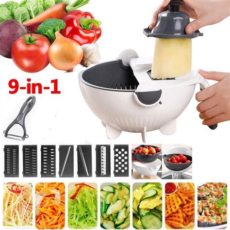 New 9 In 1 Multifunction Magic Rotate Vegetable Cutter With Drain Bask