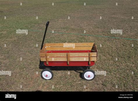 Little Red Wood Wagon Stock Photo Alamy