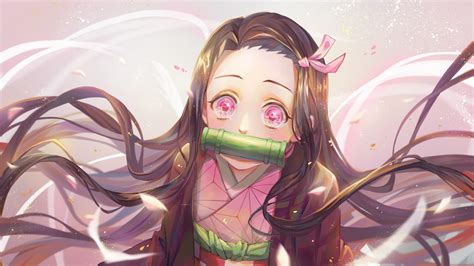 Demon Slayer Scary Nezuko Kamado With Pink Eyes And Long Flying Hair 4k