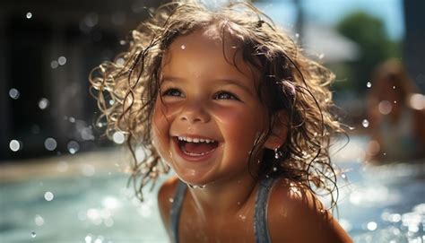 Premium Ai Image Smiling Child Happiness Cheerful Wet Summer Outdoors