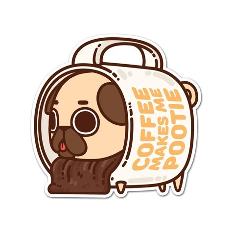 Puglie Coffee Mug Sticker Cute Pugs Pugs Cute Animal Drawings Kawaii