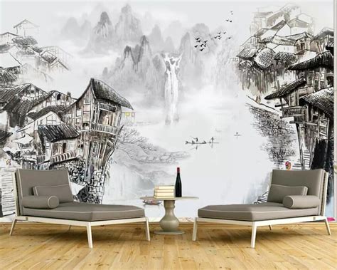 Beibehang Custom Wallpaper Chinese Landscape Landscape Ink Tv