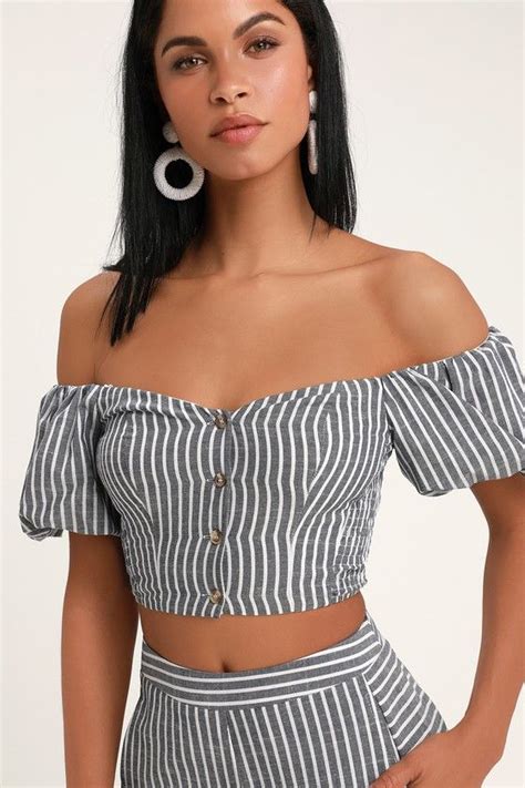 Bellport Blue And White Striped Wide Leg Two Piece Jumpsuit Two Piece