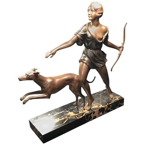 French Art Deco Diana Greyhound Bronze By Ignacio Gallo Sculpture