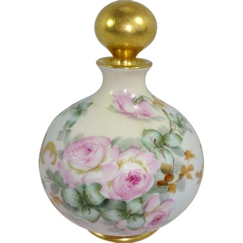 Antique French Limoges Perfume Cologne Bottle Hand Painted Roses