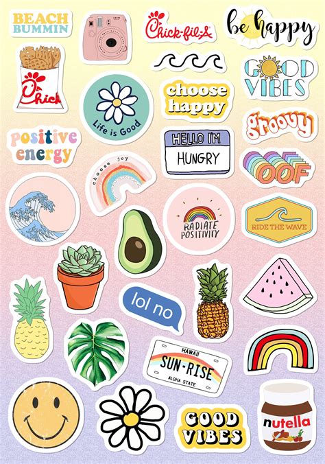 Small And Large Stickers Light Pink Blue Yellow Vsco Girls Etsy In 2022