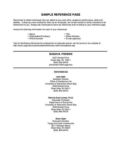 Sample Resume Reference Page Resume Reference Page Occupational