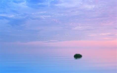 Amazing Sunset Over The Forested Shore Of The Lake Stock Photo Image