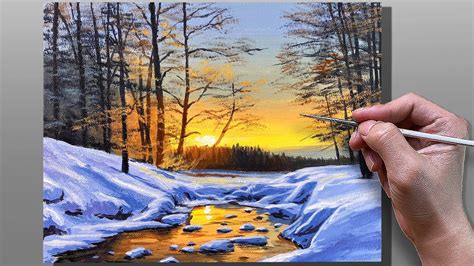 Acrylic Painting Golden Winter Landscape Correa Art YouTube