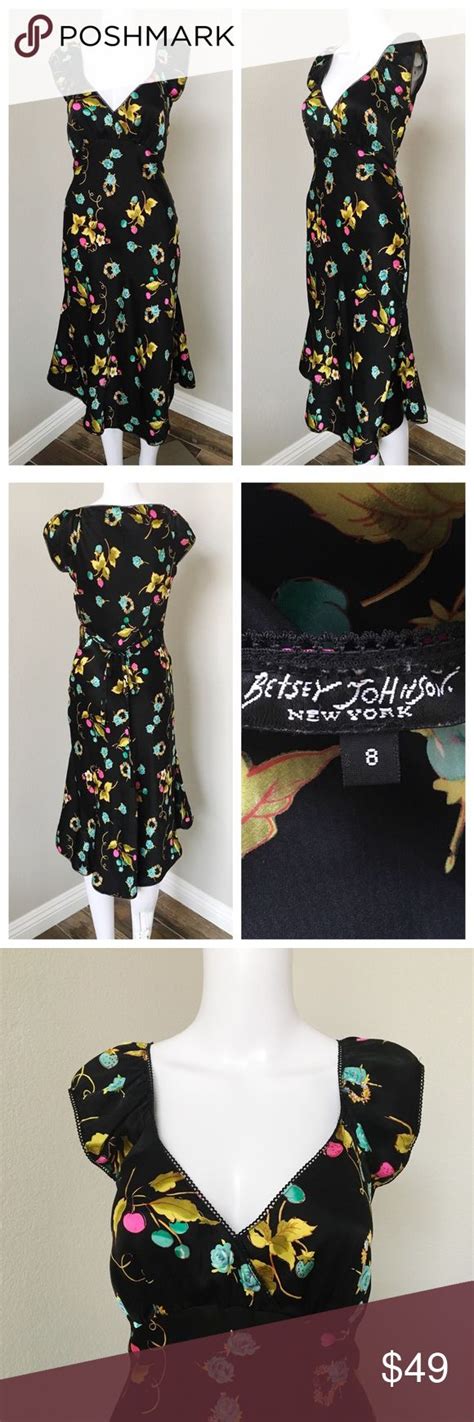 Vintage 90s Betsey Johnson Floral Silk Dress Silk Floral Dress