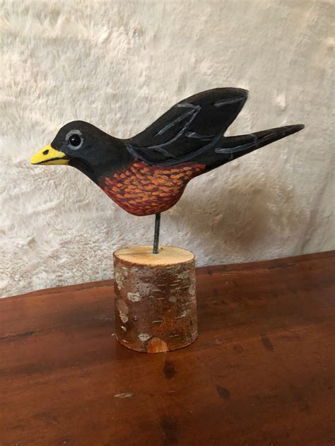 Hand Carved Wooden Robin Figurine Etsy