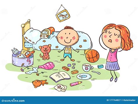Mother Is Shocked By The Mess In The Kid S Room Stock Vector