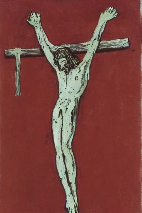 Christ Crucified Looking Like A Big Mushroom Painted Stable Diffusion