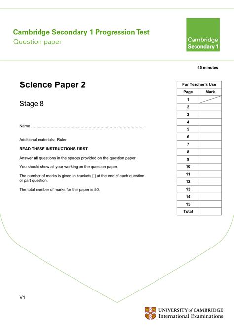 Cambridge Secondary Progression Test Stage 8 Science Paper 2