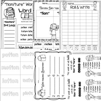 Printable worksheets illustrating phonics click on the thumbnails to get a larger, printable version. Spelling & Word Work: "tion" & "ture" - Week 32 by First ...