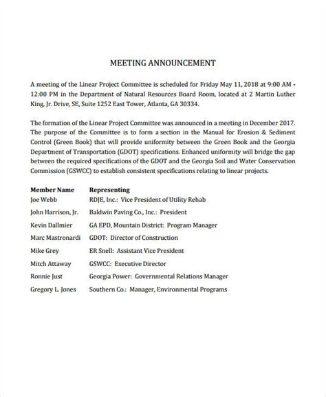 Meeting Announcement Examples