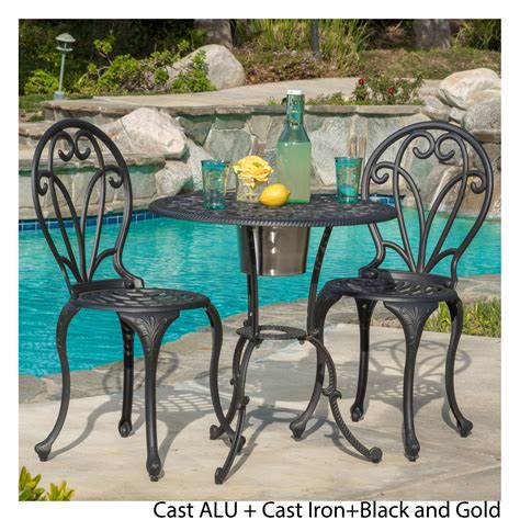Bradley Cast Aluminum And Iron Black And Gold 3 Piece Bistro Set With Ice