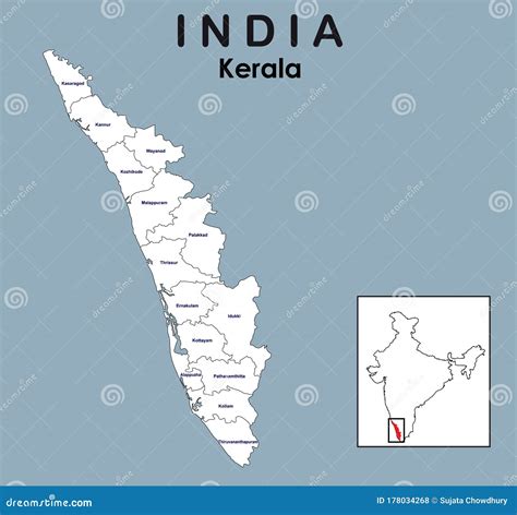 Kerala Map Vector Illustration Of District Map Of Kerala In White