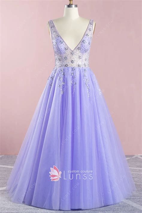 Charming Beaded Sheer Bodice Lavender Evening Prom Gown Lunss