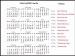 Free California 2020 Printable Calendar With Public Holidays