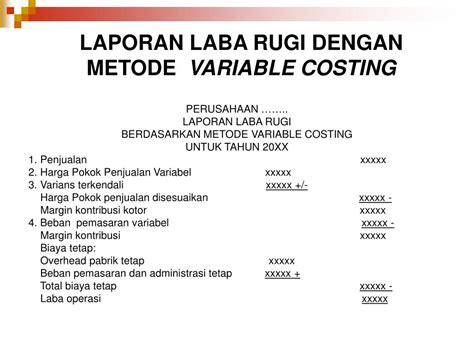 Contoh Soal Laporan Laba Rugi Full Costing Dan Variable Costing Set