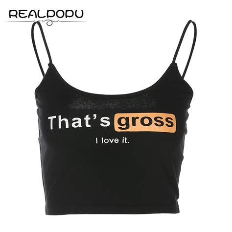 Buy Realpopu Letter Printed Croptop Black Vest