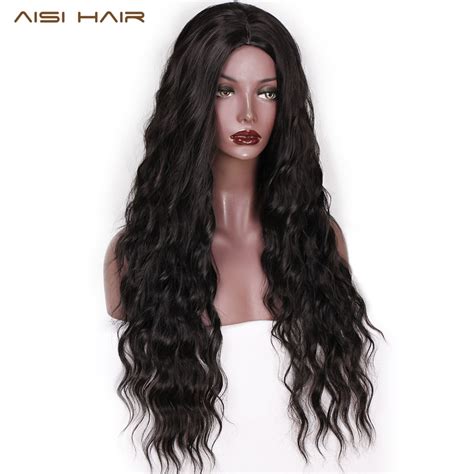 Aisi Hair 26 Inch Long Wavy Black Wigs Ombre Brown And Red Wave
