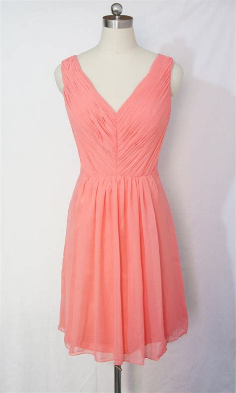 Coral Bridesmaid Dress Shortfloor Length V Neck Coral Chiffon Dress