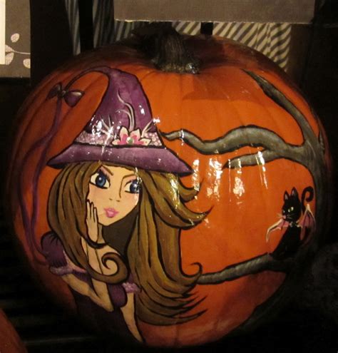 You can draw and witch pumpkin and, frame them and install on the wall. Monica's Painted Pumpkins