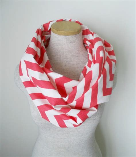 Items Similar To Chevron Infinity Scarf Jersey Knit Coral And White
