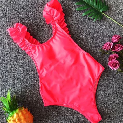 bkning cheeky one piece swimsuit ruffle swimwear padded swimming suit for women monokini 2019