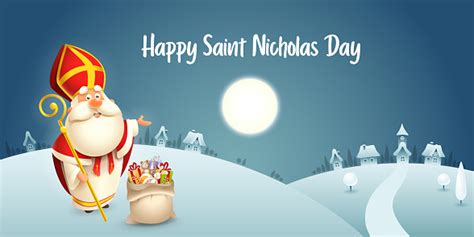 Happy Saint Nicholas Day Winter Scene Greeting Card Or Banner Dark