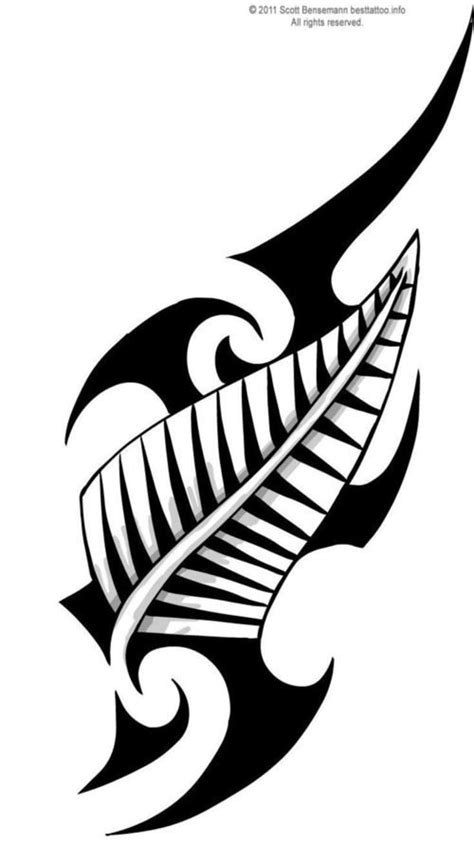 Maori Tribal Design With New Zealand Silver Fern On Top Flash Fern