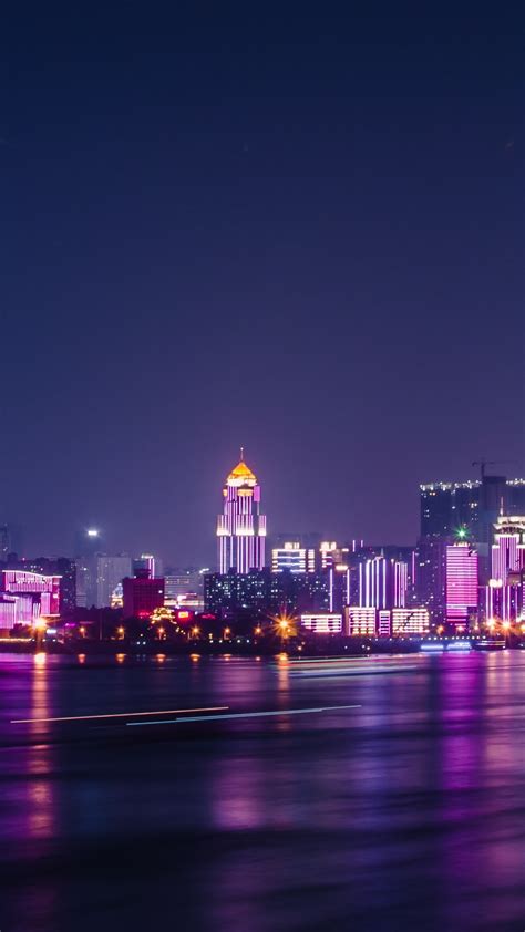 Wallpaper Wuhan Yangtze River City Skyscrapers Lights Night China