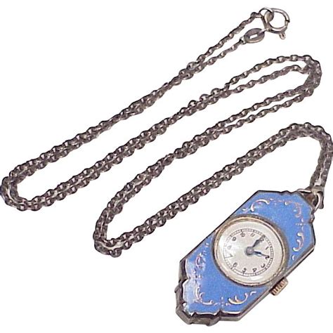 Colorful Enameled Pendant Watch Sterling Silver Circa 1920 30s