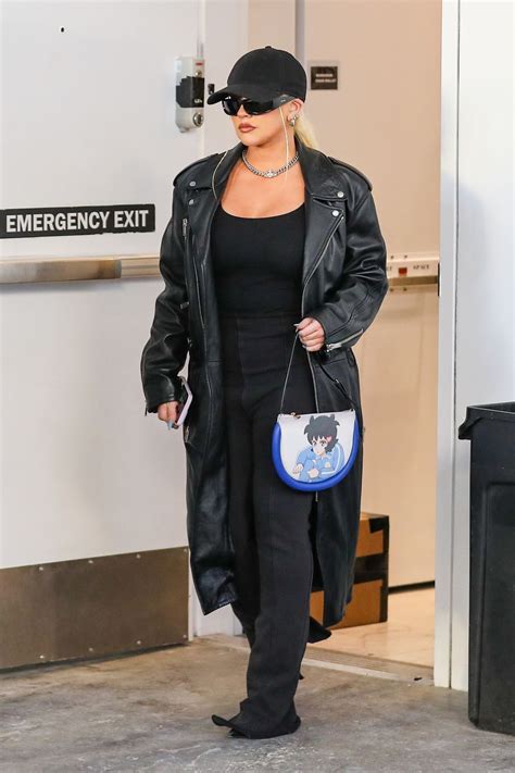 Christina Aguilera In Leather Shopping At Yves Saint Laurent In